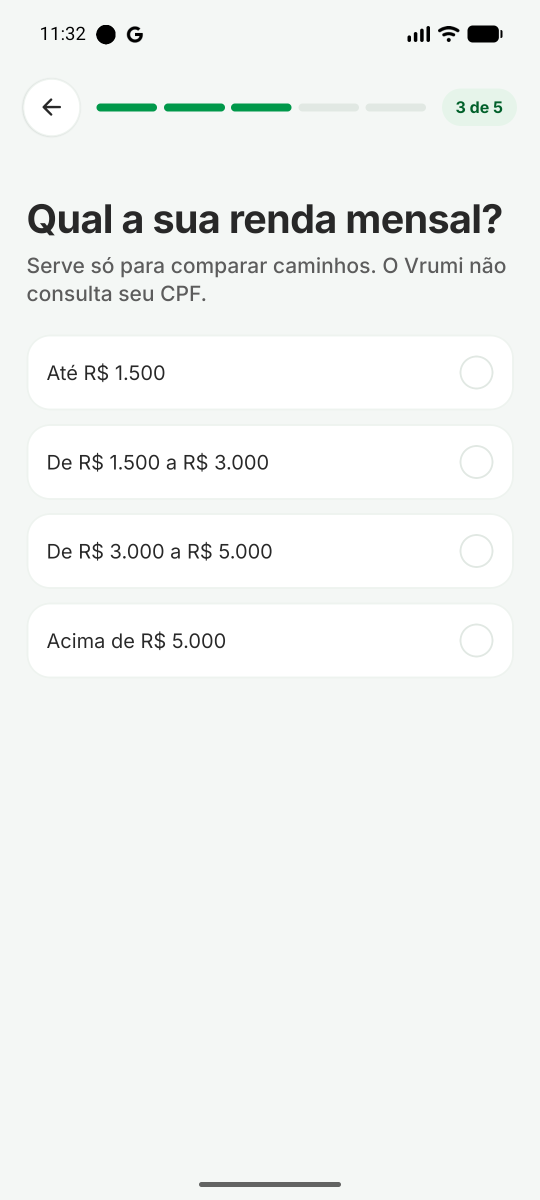 Pergunta 3: renda mensal