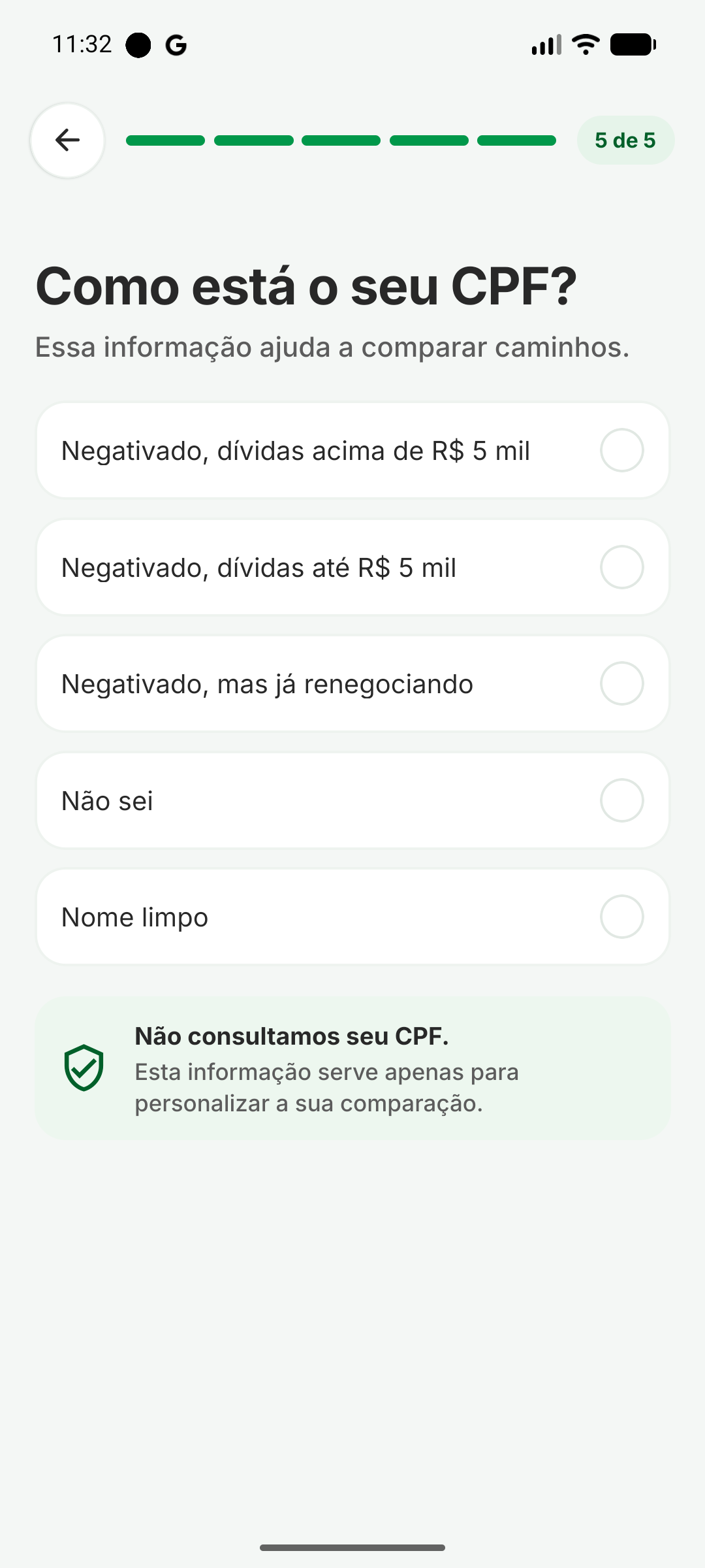 Pergunta 5: situação do CPF